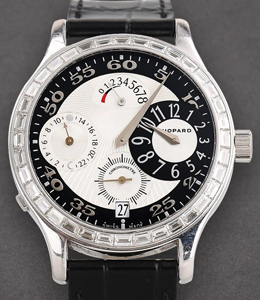 L.U.C. Regulateur in White Gold with Baguette Diamodn Bezel on Black Crocodile Leather Strap with Silver Dial