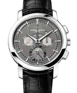 Patrimony Traditionelle Chronograph in Platinum on Black Crocodile Leather Strap with Grey Dial