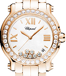 Happy Sport Round in Rose Gold with Diamond Bezel on Rose Gold Bracelet with Mother of Pearl Dial - 7 Floating Diamonds