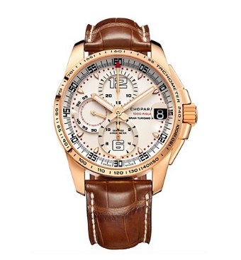 Mille Miglia GT XL Chrono in Rose Gold on Brown Crocodile Leather Strap with Silver Dial