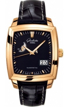 Senator Karree Edition Moonphase 40mm Automatic in Rose Gold on Black Crocodile Leather Strap with Black Dial
