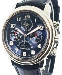 Leman Perpetual Calendar - Chronograph White Gold on Strap with Blue Dial