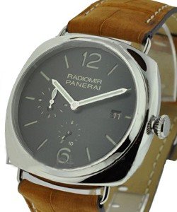 PAM 323 - Radiomir 47mm GMT with AM/PM Indicator in Steel on Brown Crocodile Leather Strap with Black Dial
