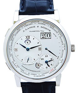 Lange 1 Timezone Buenos Aires in White Gold On Blue Crocodile Leather Strap with Silver Dial