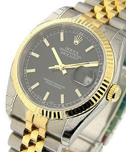 Datejust 36mm in Steel with Yellow Gold Fluted Bezel on Jubilee Bracelet with Black Luminous Stick Dial