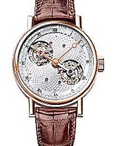 Classique Tourbillon  44mm in Rose Gold  on Brown Crocodile Leather Strap with Silver Dial