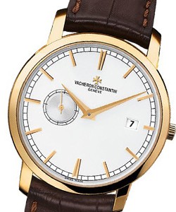 Patrimony Traditionelle Automatic in Yellow Gold on Brown Crocodile Leather Strap with White Dial