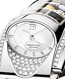 Bugatti Type 370  34.2mm  in White Gold with Diamonds Bezel on White Calfskin Leather Strap with White Dial