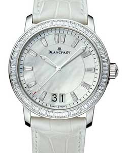 Leman Grand Date 40mm Automatic in White Gold with Doiamonds Bezel on White Crocodile Leather Strap with White MOP Dial