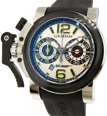 Brawn GP Chronofighter Oversize in Steel with PVD Bezel  on Black Rubber Strap with White Dial