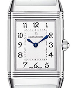 Lady's Duetto Duo Reverso in Steel with Diamond Bezel on White Crocodile Leather Strap Black Dial