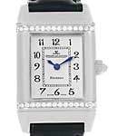 Reverso Florale in Steel with Diamond Bezel on Black Alligator Leather Strap with Silver Dial