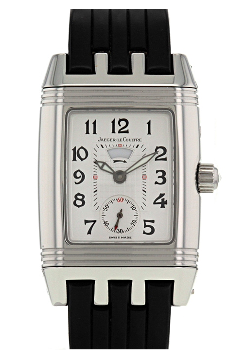 Lady's Gran Sport  Reverso in Steel on Black Rubber Strap with Silver Dial