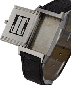 Reverso Grande Taille in Steel On Black Leather Strap with Silver Dial