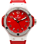 Big Bang 38mm in Steel with Diamond Bezel on Red Crocodile Leather Strap with Red Dial