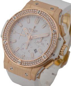 Big Bang 44mm Porto Cuervo in Rose Gold with Diamond Bezel on White Rubber Strap with White Dial