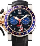 Chronofighter Oversize GMT in 2-Tone Rose Gold and SS on Black Crocodile Leather Strap with Black and Blue Dial