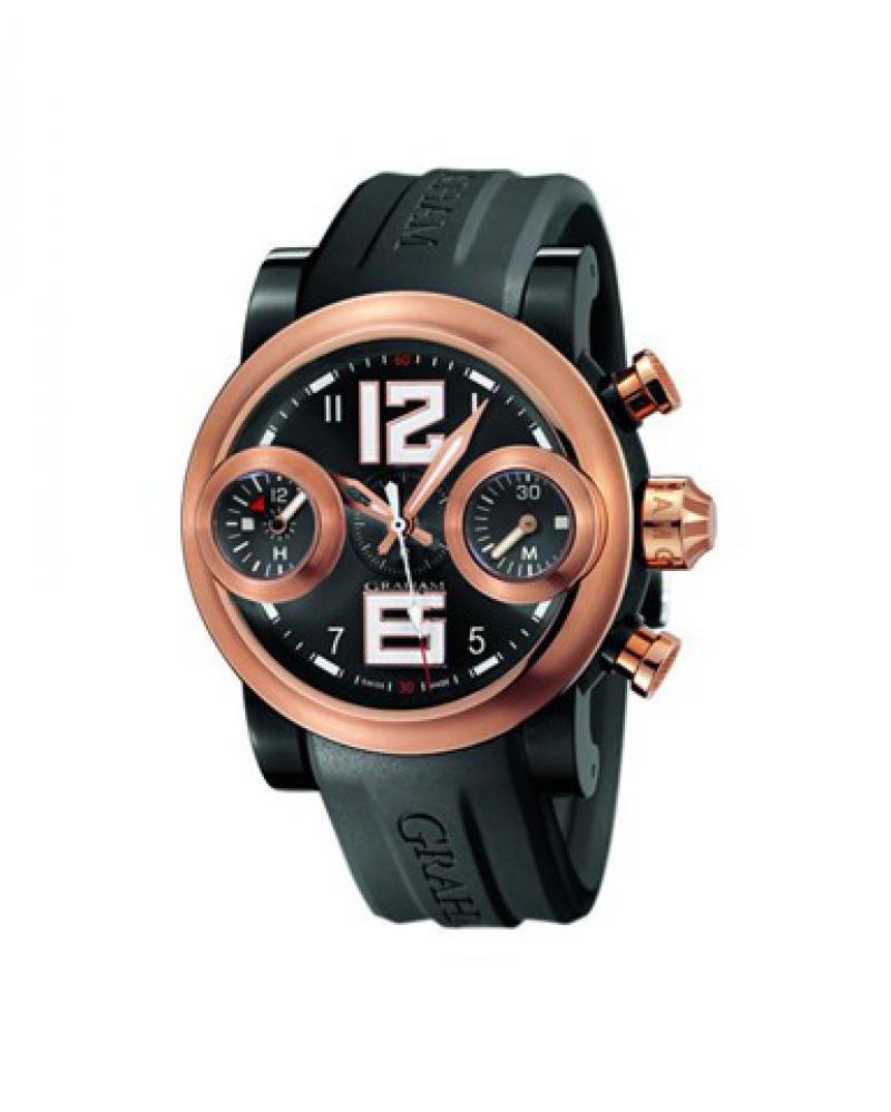 Swordfish Chrono in Rose Gold on Black Rubber Strap with Black Dial