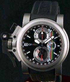 Chronofighter Oversize Titanium in Titanium on Black Rubber Strap with Black Dial