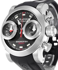 Swordfish Booster in Steel on Black Rubber Strap with Black Dial