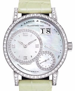 Lange 1 36.1mm Mechanical in White Gold with Diamonds Bezel & Lugs on Crocodile Leather Strap with Mother of Pearl Dial