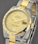 2-Tone Midsize Datejust with 24 Diamond Bezel on Oyster Bracelet with Champagne Floral Dial