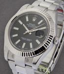 Datejust II in Steel with White Gold Fluted Bezel on Steel Oyster Bracelet with Black Stick Dial