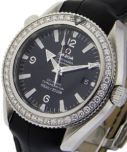 Planet Ocean Co-Axial in Steel with Diamond Bezel on Black Crocodile Leather Strap with Black Dial