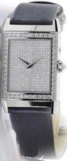 Reverso - Joaillerie - WG - Duetto in White Gold with Diamond Bezel on Black Satin Fabric Strap with Pave Diamond Dial