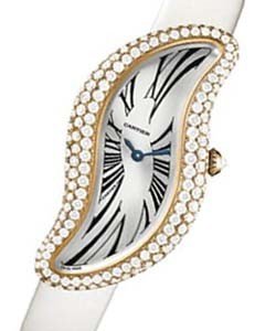 Baignoire S in Rose Gold with Diamond Bezel Rose Gold on Strap with White Lacquer Dial