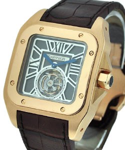 Santos 100 Flying Tourbillon XL in Rose Gold Rose Gold on Strap with Gold Dial