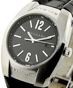 Ergon Small in Steel on Black Leather Strap with Black Dial