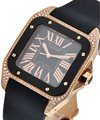 Santos 100 Medium in Rose Gold with Diamond Bezel Rose Gold on Strap with Black Dial