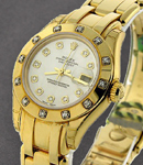 Masterpiece with Yellow Gold 12 Diamond Bezel on Pearlmaster Bracelet with White MOP Diamond Dial