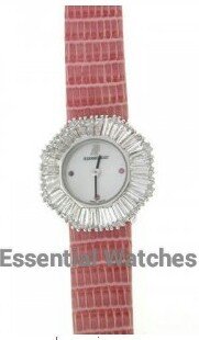 Lady's White Gold Diamond Watch in White Gold with Diamond Bezel  on Pink Leather Strap with MOP Dial