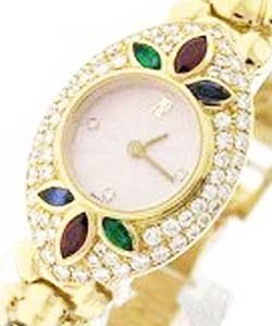 Lady's 20mm in Yellow Gold wih Diamonds Bezel ,Rubies & Emeralds on Yellow Gold Bracelet with MOP Dial