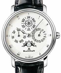 Villeret Perpetual Calendar 38mm Automatic in Platinum on Black Crocodile Leather Strap with White Dial