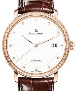 Villeret Ultra Slim Date in Rose Gold with Diamond Bezel on Brown Crocodile Leather Strap with Silver Dial