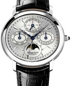 Millenary Perpetual Calendar 47mm Automatic in White Gold on Black Crocodile Leather Strap with Silver Dial