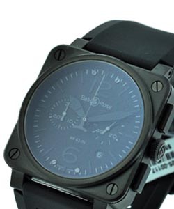 BR-03 Phantom Chronograph 42mm in Black Carbon Coated Steel on Black Rubber Strap with Black Dial