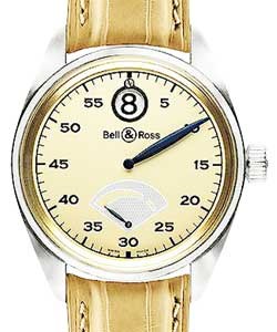 Vintage 123 Jumping Hour Platinum Platinum on Strap with Light Yellow Dial