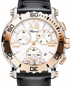 Happy Sport 2-Tone 5 Floating Diamonds Steel-Rose Gold on Strap with White Dial