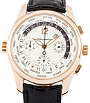 World Time Chronograph in Rose Gold on Brown Crocodile Leather Strap with Cream Dial