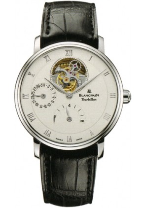 Villeret Tourbillon & Power Reserve 38mm Automatic in Platinium on Black Crocodile Leather Strap with Silver Dial