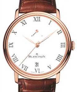 Villeret 8 Days 42mm  in Rose Gold on Brown Crocodile Leather Strap with White Enamel Dial