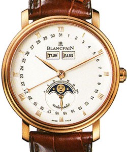 Villeret Moonphase in Rose Gold on Brown Crocodile Leather Strap with Opaline White Dial