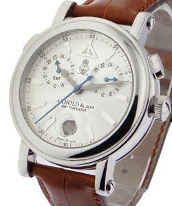 GMT TimeKeeper II in Steel on Brown Leather Strap with Silver Dial