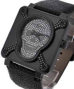 BR 01 Airborne 415 in Steel Diamond Bezel on Balck Leather Strap with Skull Dial - Limited to 99 pcs