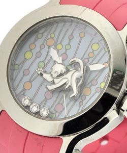 Happy Animal World 3 Floating Diamonds Steel on Pink Rubber with Blue Dial