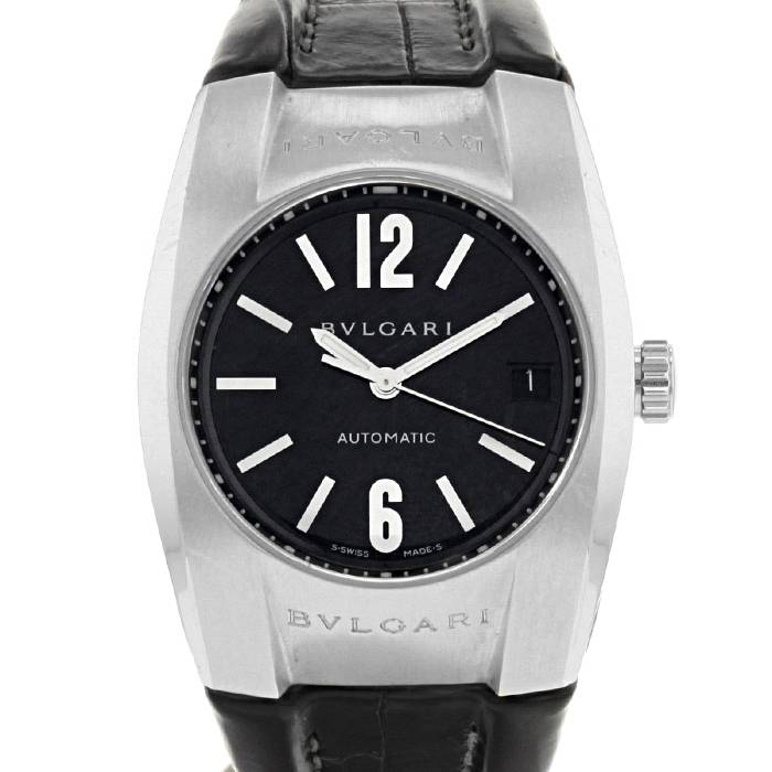 Ergon Automatic in Steel on Black Alligator Leather Strap with Black Dial